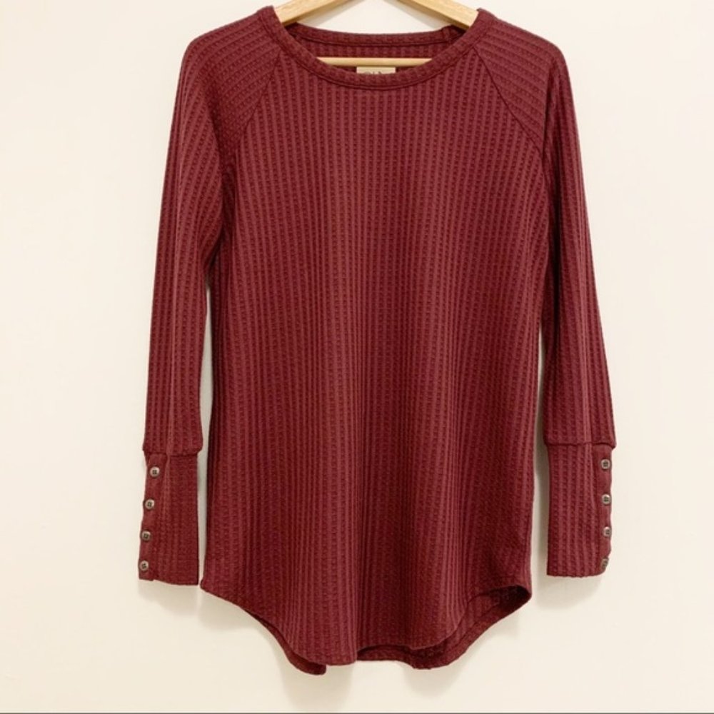 Chaser Waffle Scoop Neck Button Sleeve Thermal Top S